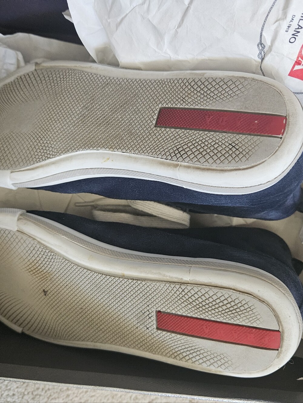 Prada Navy Blue and White High-Top Sneakers - Picture 9 of 10